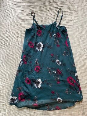 Mudd Teal Floral Mini Dress with Fuchsia and White Blooms